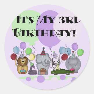 Zoo Animals 3rd Birthday Tshirts and Gifts Classic Round Sticker