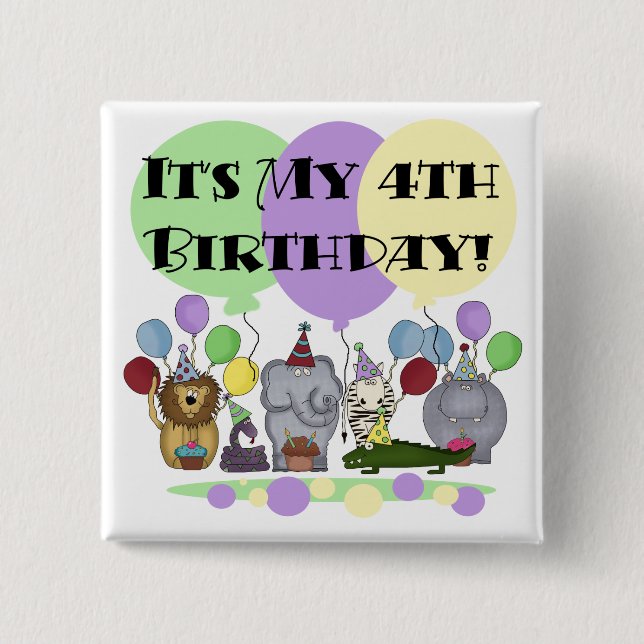 Zoo  Animals 4th Birthday Tshirts and Gifts 15 Cm Square Badge (Front)