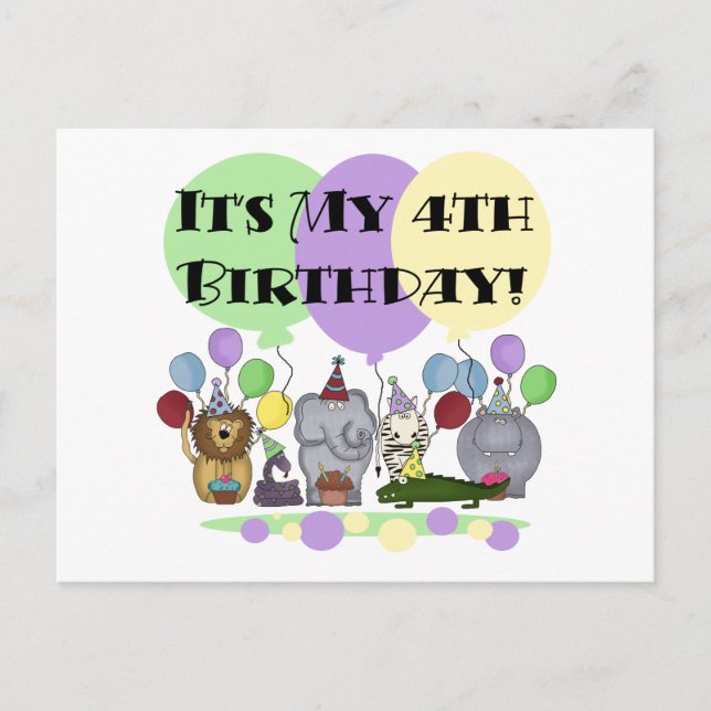 Zoo  Animals 4th Birthday Tshirts and Gifts Postcard (Front)