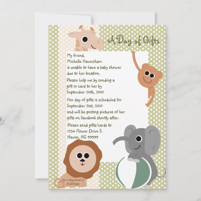 Zoo Animals Baby Shower Invitation (Front)
