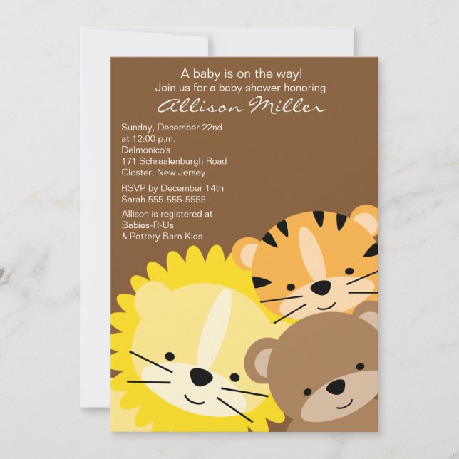Zoo Animals Baby Shower Invitation (Front)