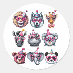 Zoo Animals Birthday Party Wildlife Lovers Boys Gi Classic Round Sticker