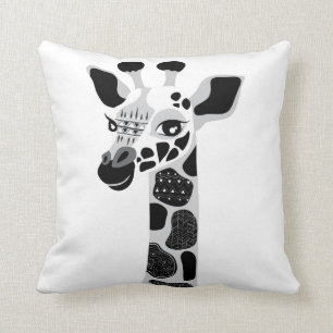 Zoo Animals Black and White Giraffe Throw Pillow
