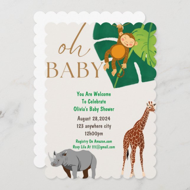 Zoo animals boy baby shower invitation  (Front/Back)