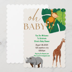 Zoo animals boy baby shower invitation 