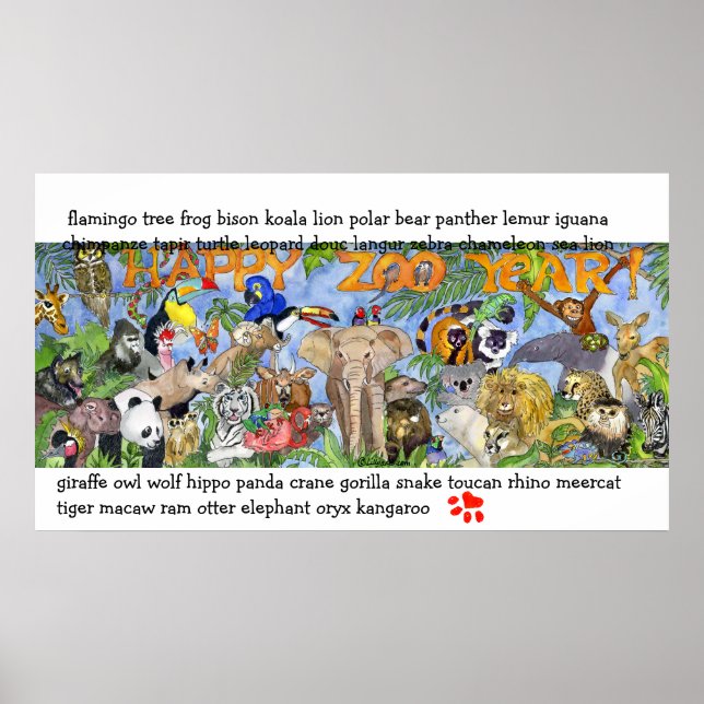 Zoo Animals Childrens Wall Art Poster Print (Front)
