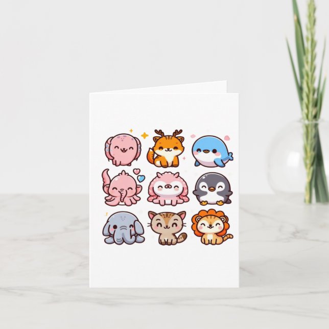 Zoo Animals Cute Cartoon Sticker  Card (Front)