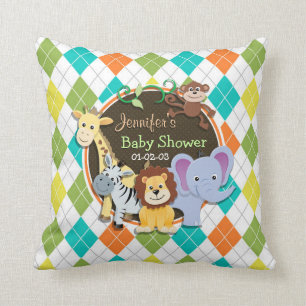 Zoo Animals on Colourful Argyle Cushion