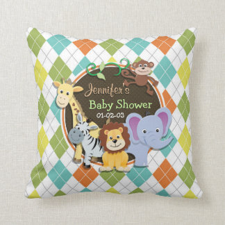 Zoo Animals on Colourful Argyle Cushion