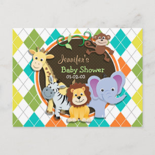 Zoo Animals on Colourful Argyle Invitation Postcard