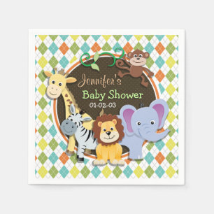 Zoo Animals on Colourful Argyle Napkin