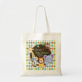 Zoo Animals on Colourful Argyle Tote Bag