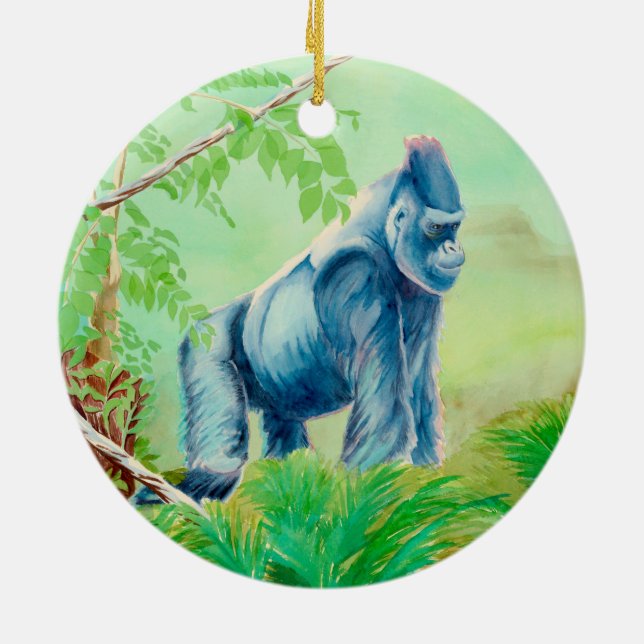 Zoo animals ornament, gorilla and elephant ceramic tree decoration (Back)