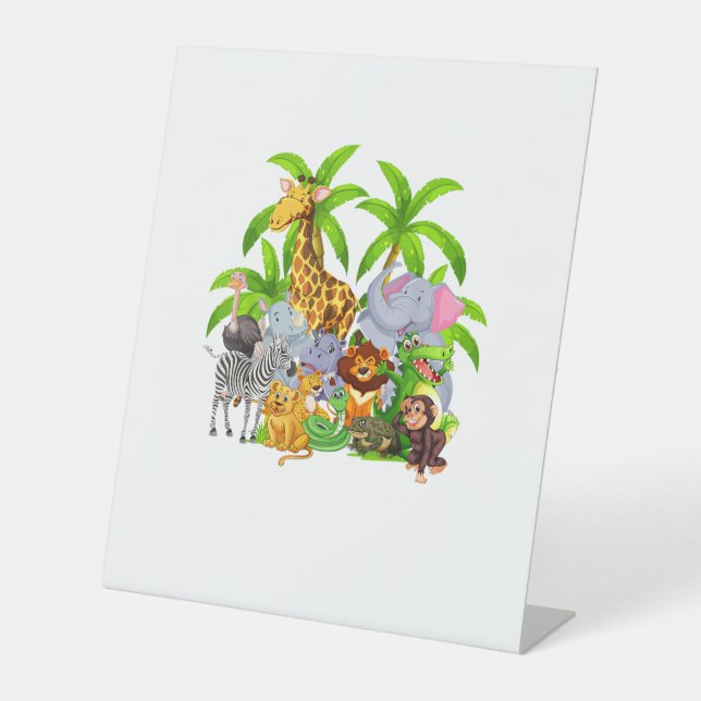 Zoo Animals Safari Wildlife Birthday Party A Day A Pedestal Sign (Front)
