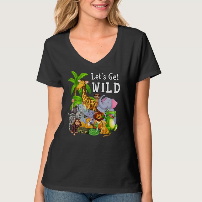 Zoo Animals Safari Wildlife Birthday Party Let's G T-Shirt (Front)