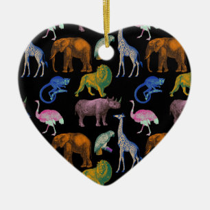 Zoo Animals Vibrant Colours Pop Art Animal Lovers Ceramic Tree Decoration