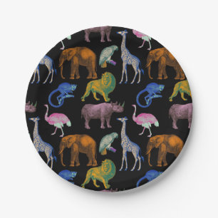 Zoo Animals Vibrant Colours Pop Art Animal Lovers Paper Plate