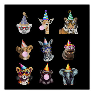 Zoo Animals Wildlife Birthday Party Cute Zoo Day Poster