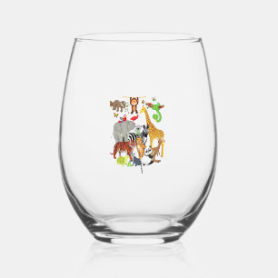 Zoo Animals Wildlife Birthday Party Zoo Day 26 Ani Stemless Wine Glass
