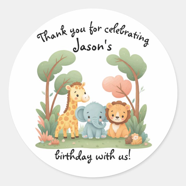 Zoo Birthday Classic Round Sticker (Front)