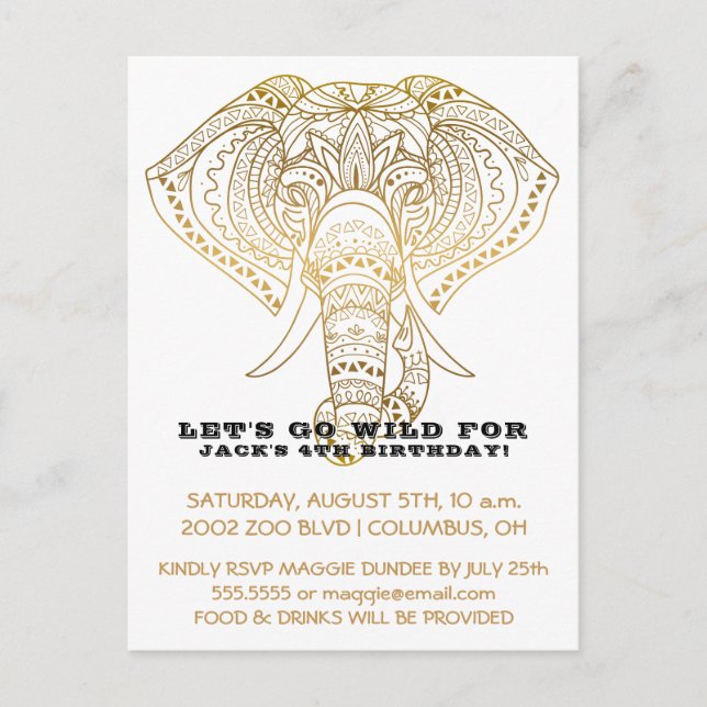 Zoo Birthday Party Elephant | Jungle Safari Party Invitation Postcard (Front)