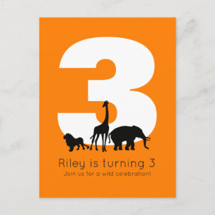 Zoo birthday party orange invitation postcard