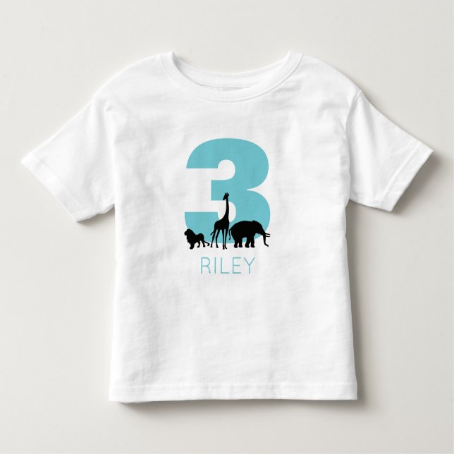 Zoo birthday personalised teal toddler T-Shirt (Front)