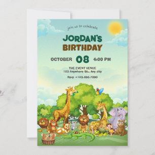 Zoo cartoon cute animals  invitation