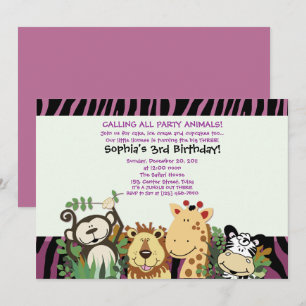 ZOO CREW 5x7 Trendy Zebra Stripe Jungle Party Invitation