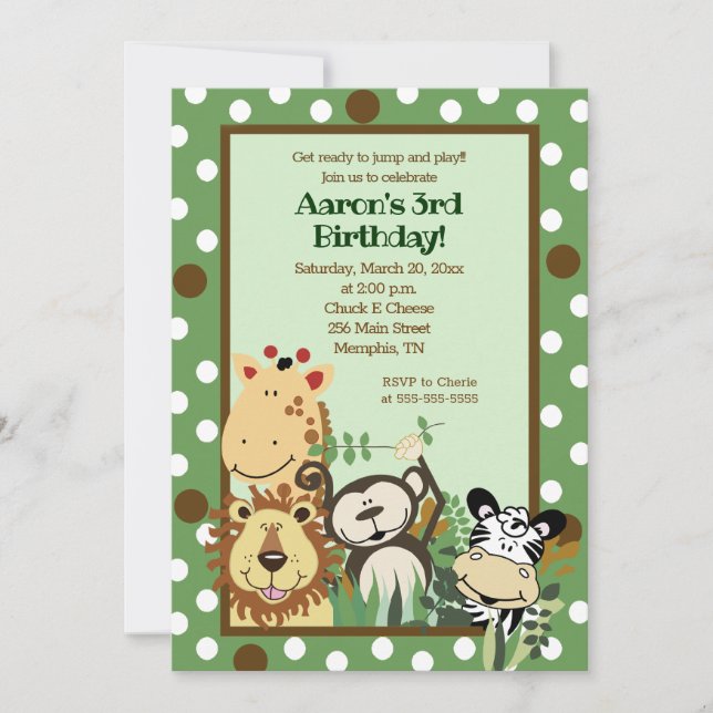 ZOO CREW Jungle Safari BIRTHDAY INVITE 5x7 (Front)