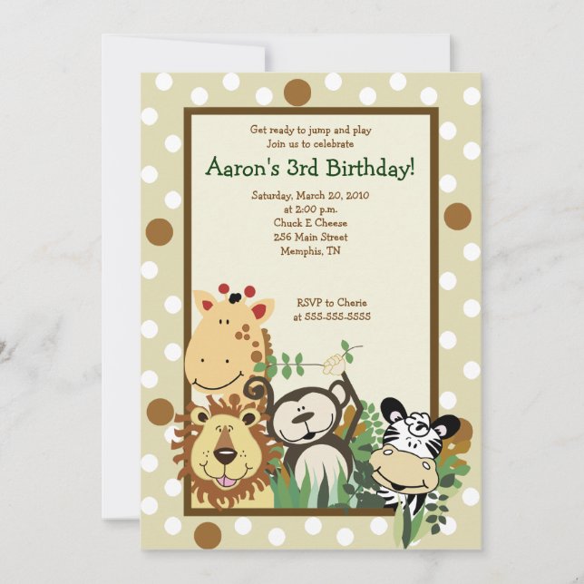 ZOO CREW Jungle Safari BIRTHDAY INVITE 5x7 (Front)