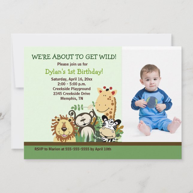 Zoo Crew Jungle Safari *PHOTO* Birthday 5x7 Invitation (Front)