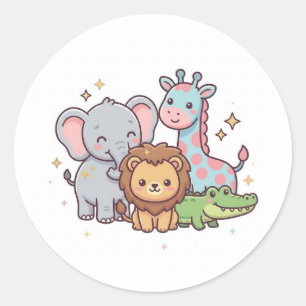 Zoo Cute Animal Kawaii Children Wild Safari Fun Classic Round Sticker