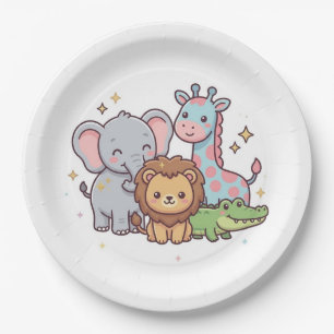 Zoo Cute Animal Kawaii Children Wild Safari Fun Paper Plate