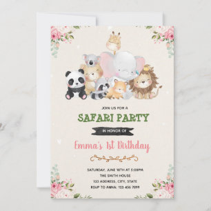 Zoo girl animals birthday invitation