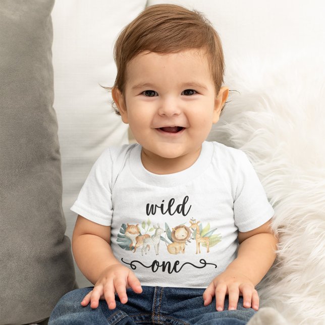 Zoo Jungle Safari Animal Wild One 1st Birthday Baby T-Shirt (Creator Uploaded)