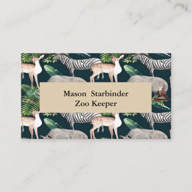 Zoo Keeper with Animal Background Business Card (Front)