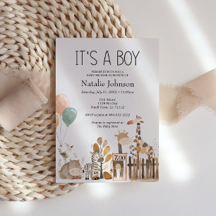 Zoo Nursery Animals Boy Baby Shower Invitation