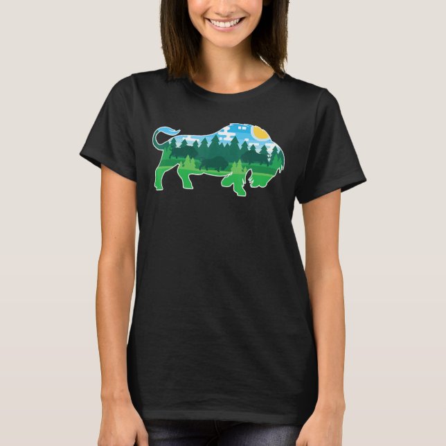 Zoo Outdoor Animal  Camping People Buffalo Bison T-Shirt (Front)