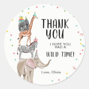 Zoo Party Animals Safari Jungle Wild Thank you Classic Round Sticker