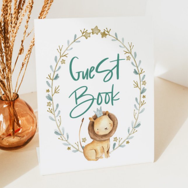 Zoo Safari Animal Lion Baby Shower Guest Book  Pedestal Sign (Creator Uploaded)