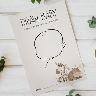 Zoo Safari Animals Baby Shower Draw Baby Game Flyer
