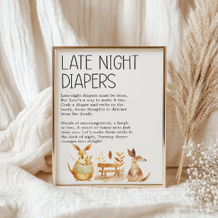 Zoo Safari Animals Baby Shower Late Night Diaper Poster