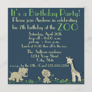 Zoo Themed Birthday Party Invitation