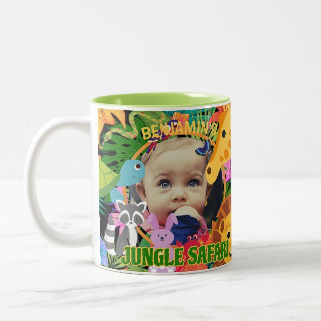 Zoo Wild Animal Jungle Safari Kids birthday Two-Tone Coffee Mug (Left)