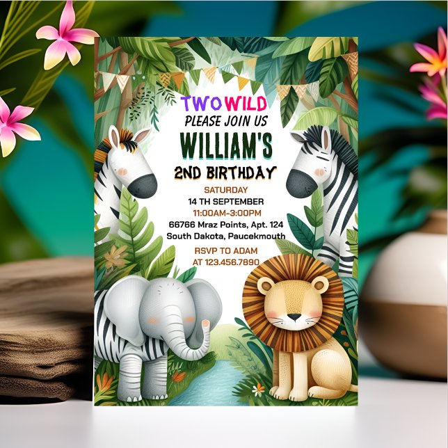 zoo zebra safari In Two The Wild 2nd Birthday Invitation (Creator Uploaded)