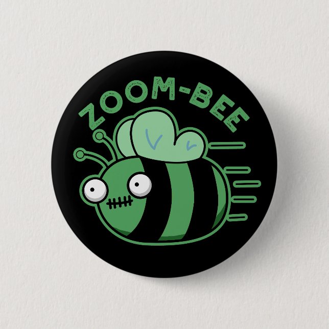 Zoom-bee Funny Zombie Bee Pun Dark BG 6 Cm Round Badge (Front)