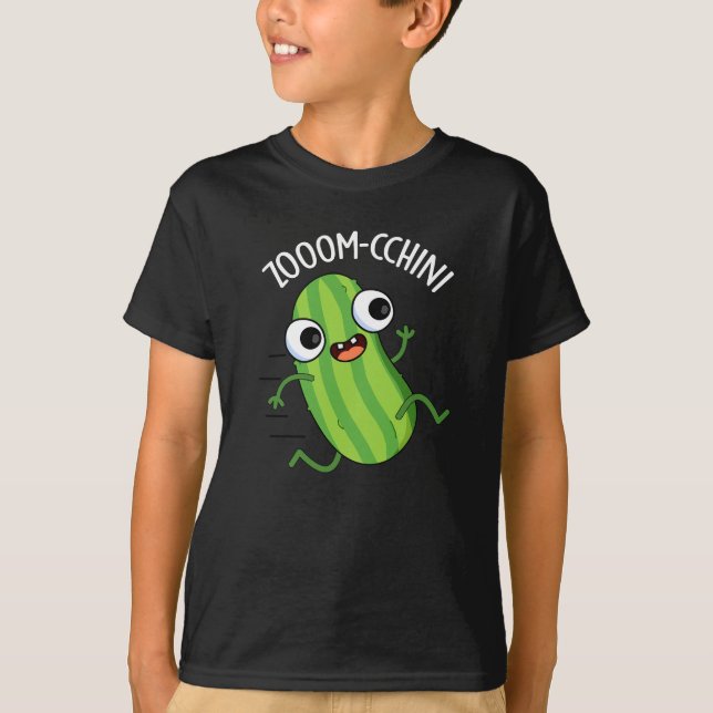 Zoom-cchini Funny Zucchini Pun Dark BG T-Shirt (Front)