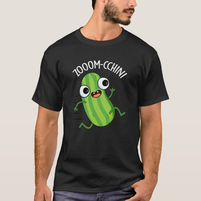 Zoom-cchini Funny Zucchini Pun Dark BG T-Shirt (Front)