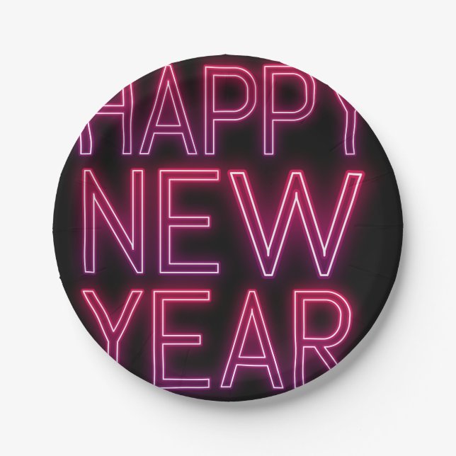Zoom In Purple Gradient New Year Paper Plate (Front)